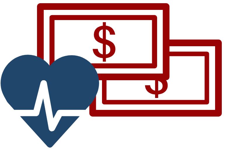 icon with dollar bills and a heart with a heart rate monitor in it